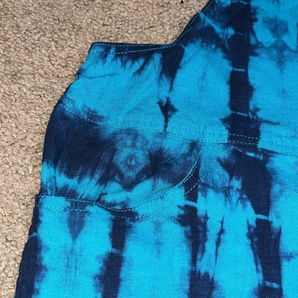 Torrid 3.5” Stretch Linen Blend Shortall Turquoise Tie Dye 3X - Picture 4 of 11